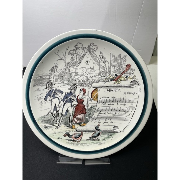Sujets Musicaux Other - Antique 1880s French Terre de Fer Porcelain No 11 Signed & Marked Plate See Desc